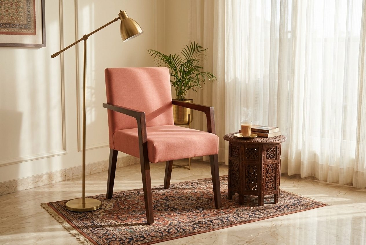 Flamingo open-arm chair in a styled room