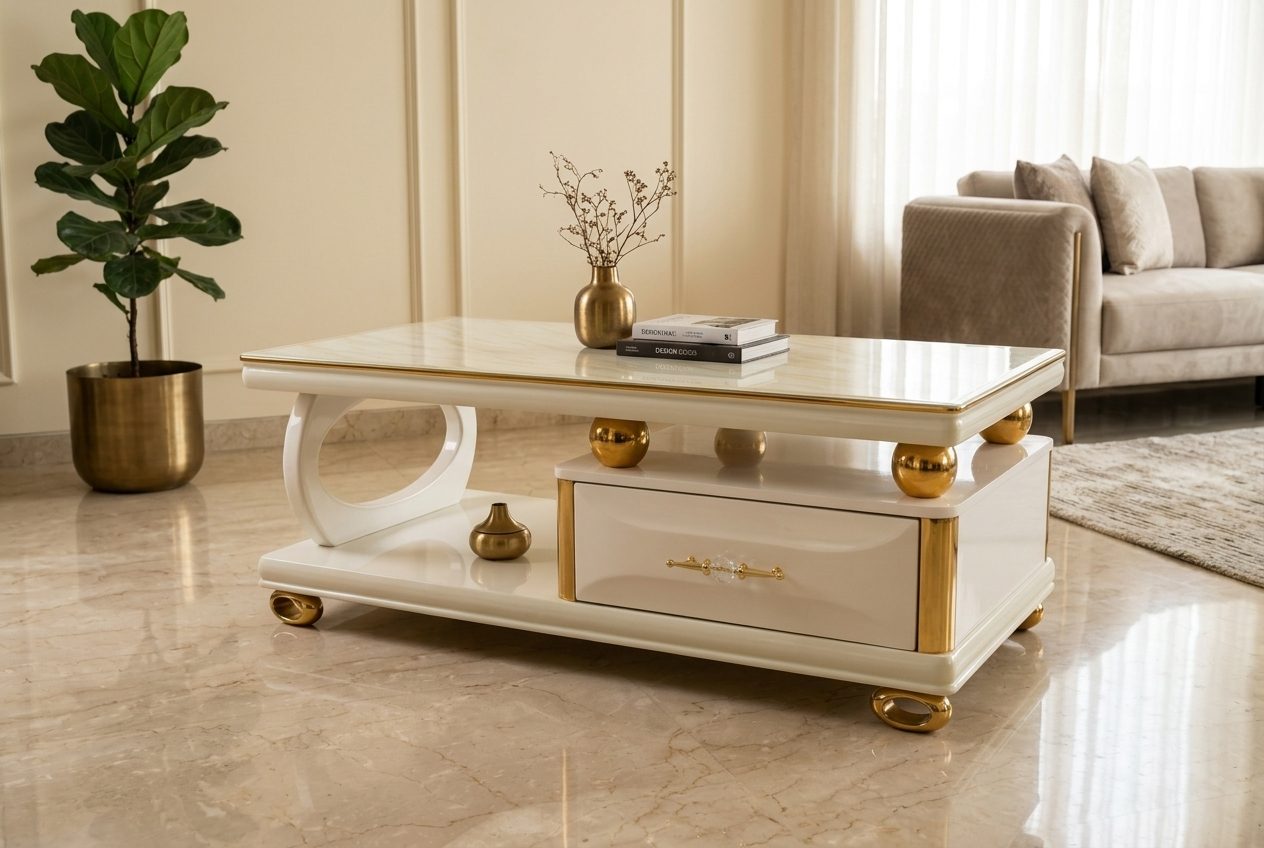 Gilded lacquer tv cabinet in a styled room