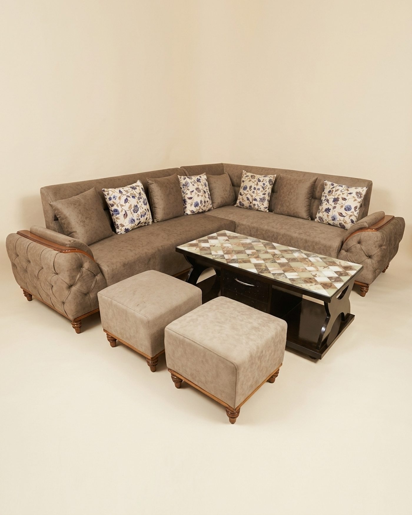 Glacier Set sectional with ottomans, studio photo