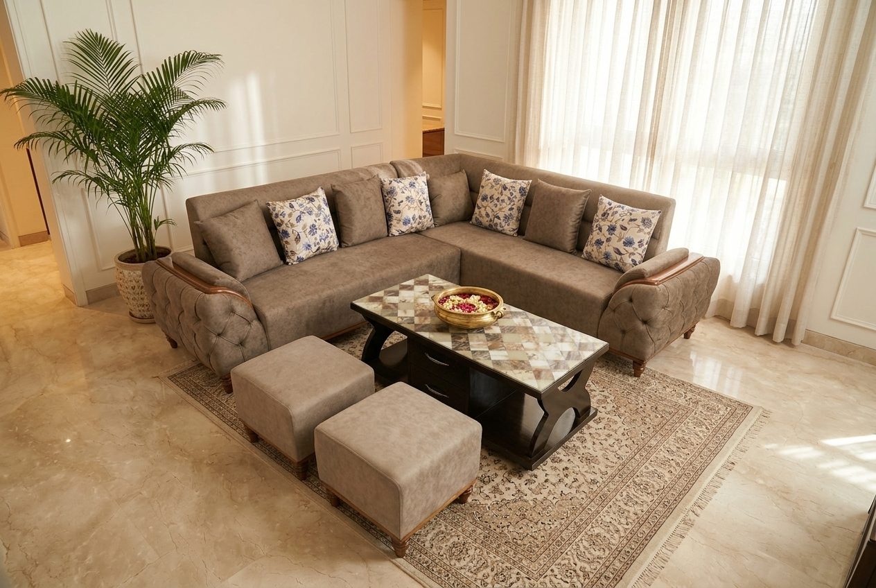 Glacier Set sectional with ottomans in a styled room