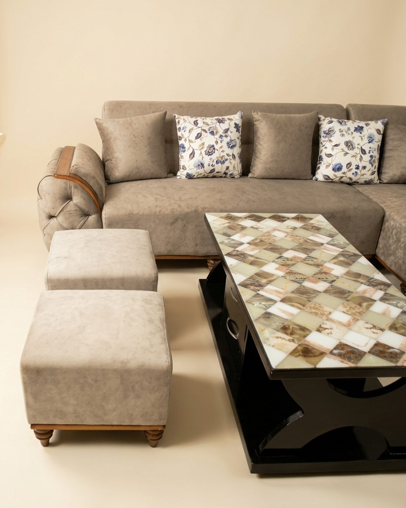 Glacier Set sectional with ottomans, view 3