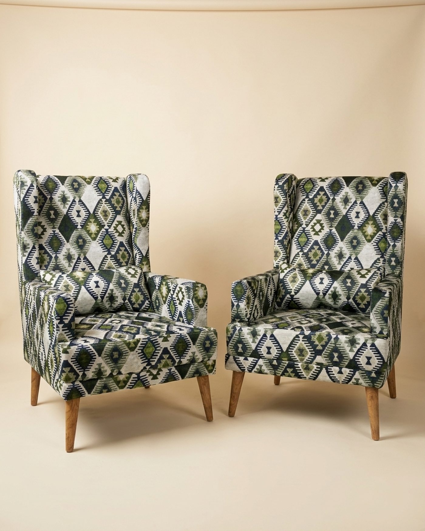 Ikat printed wingback, view 2