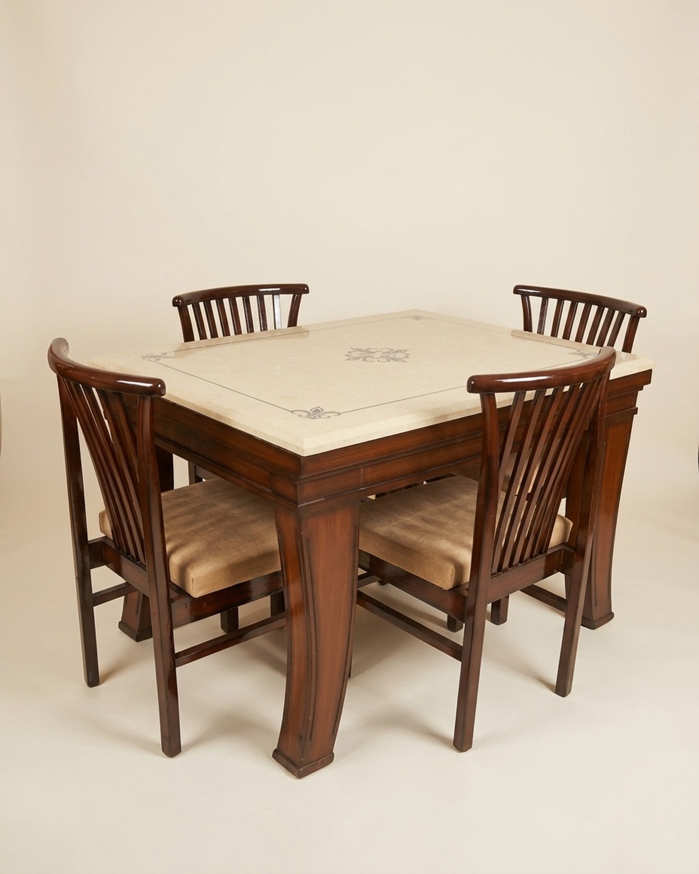Inlay four-seat dining set, studio photo