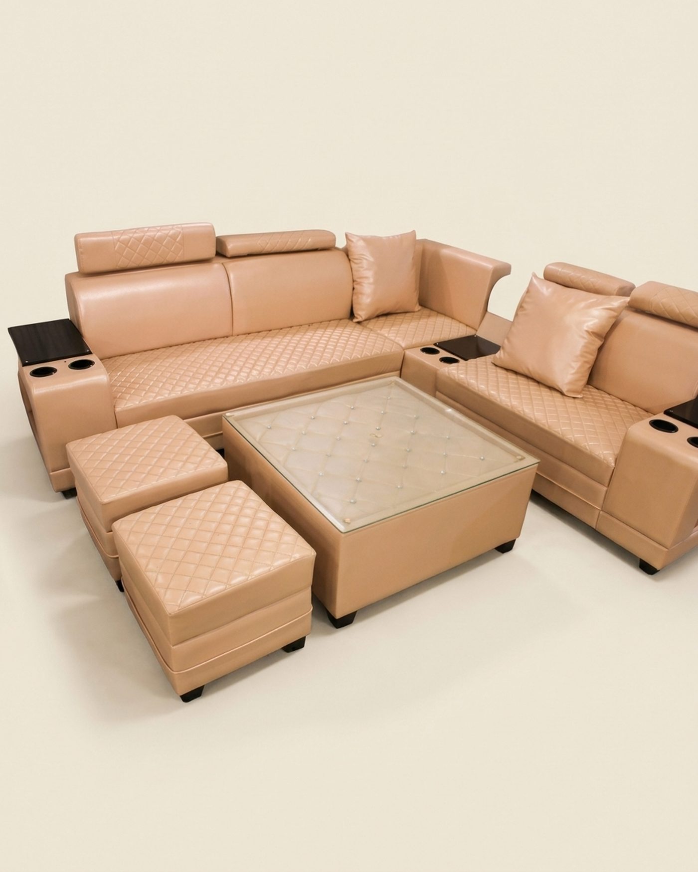 Lounge leather sectional with consoles, view 2