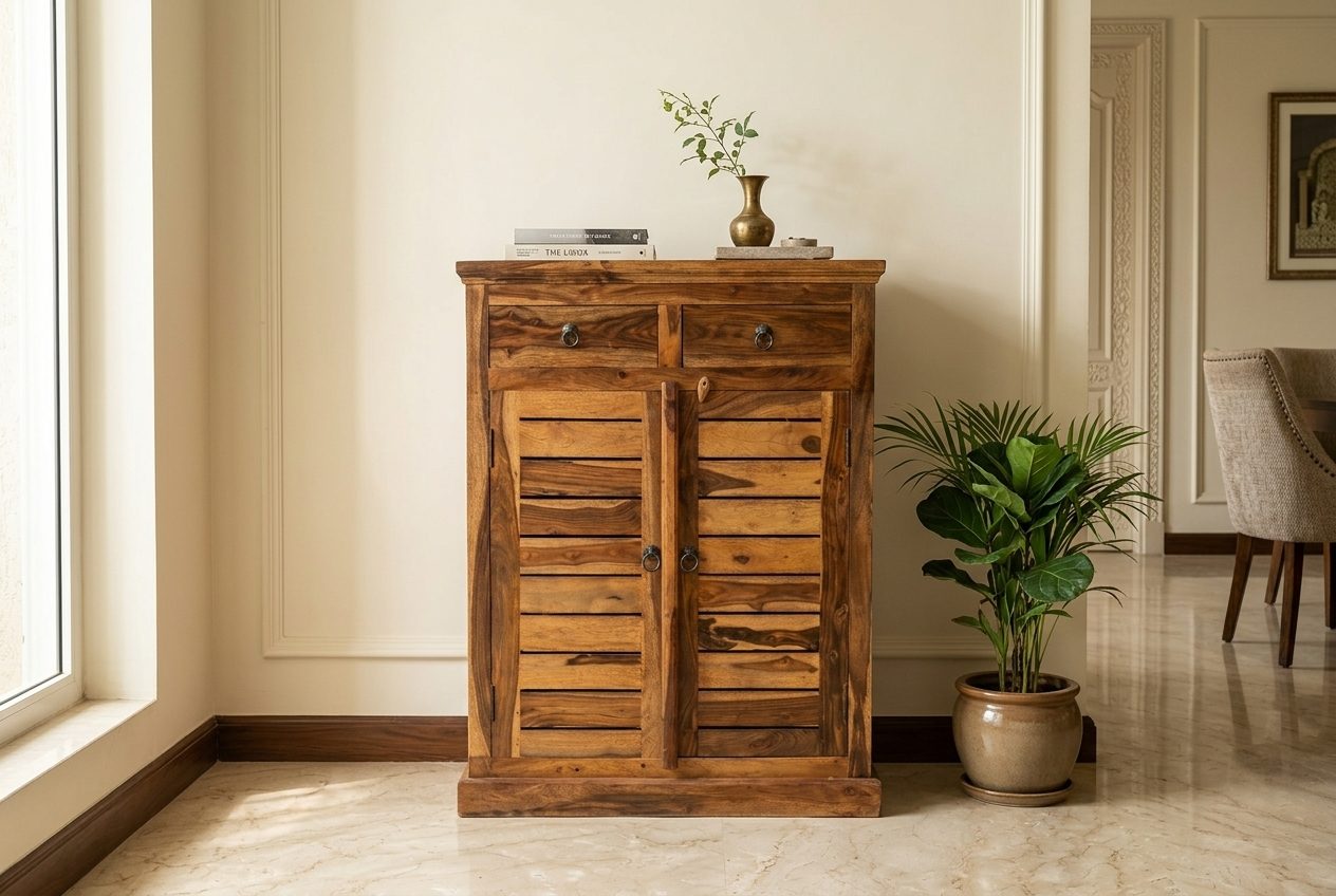 Louvred sideboard cabinet in a styled room