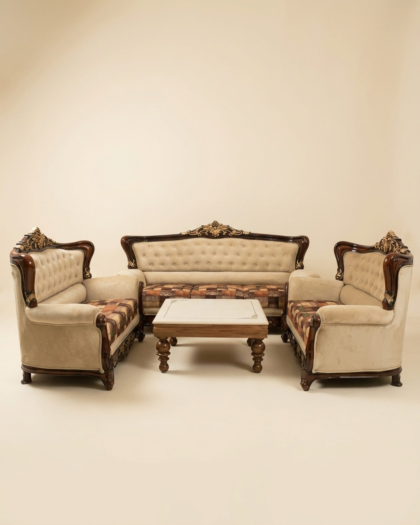 Maharaja carved sofa set, studio photo