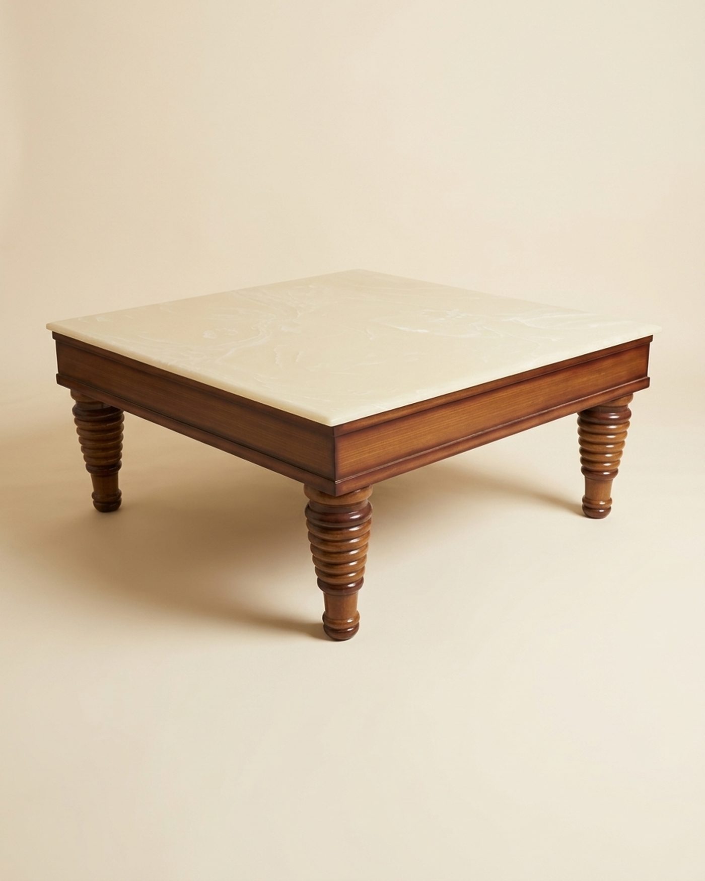 Marble Bun marble-top coffee table, studio photo