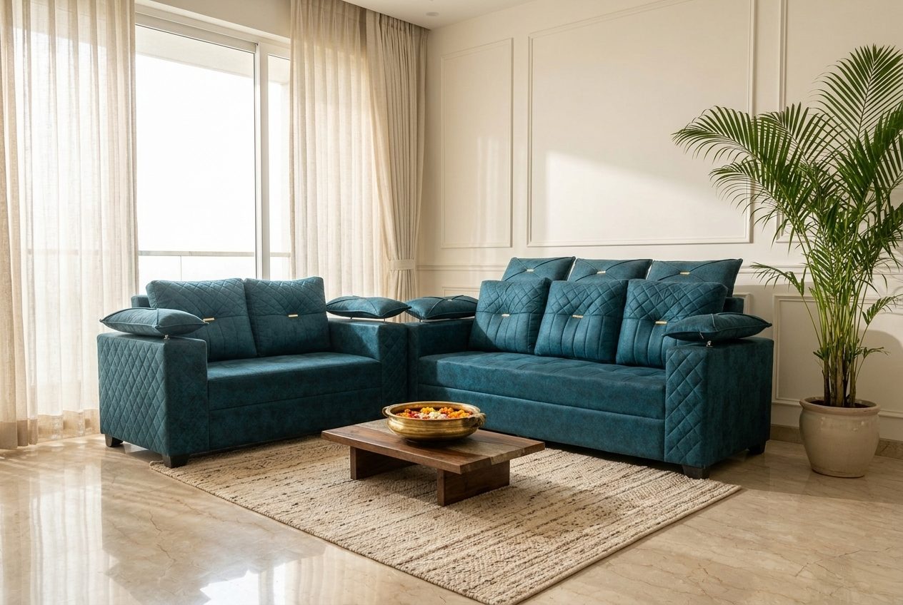 Marine quilted sofa in a styled room