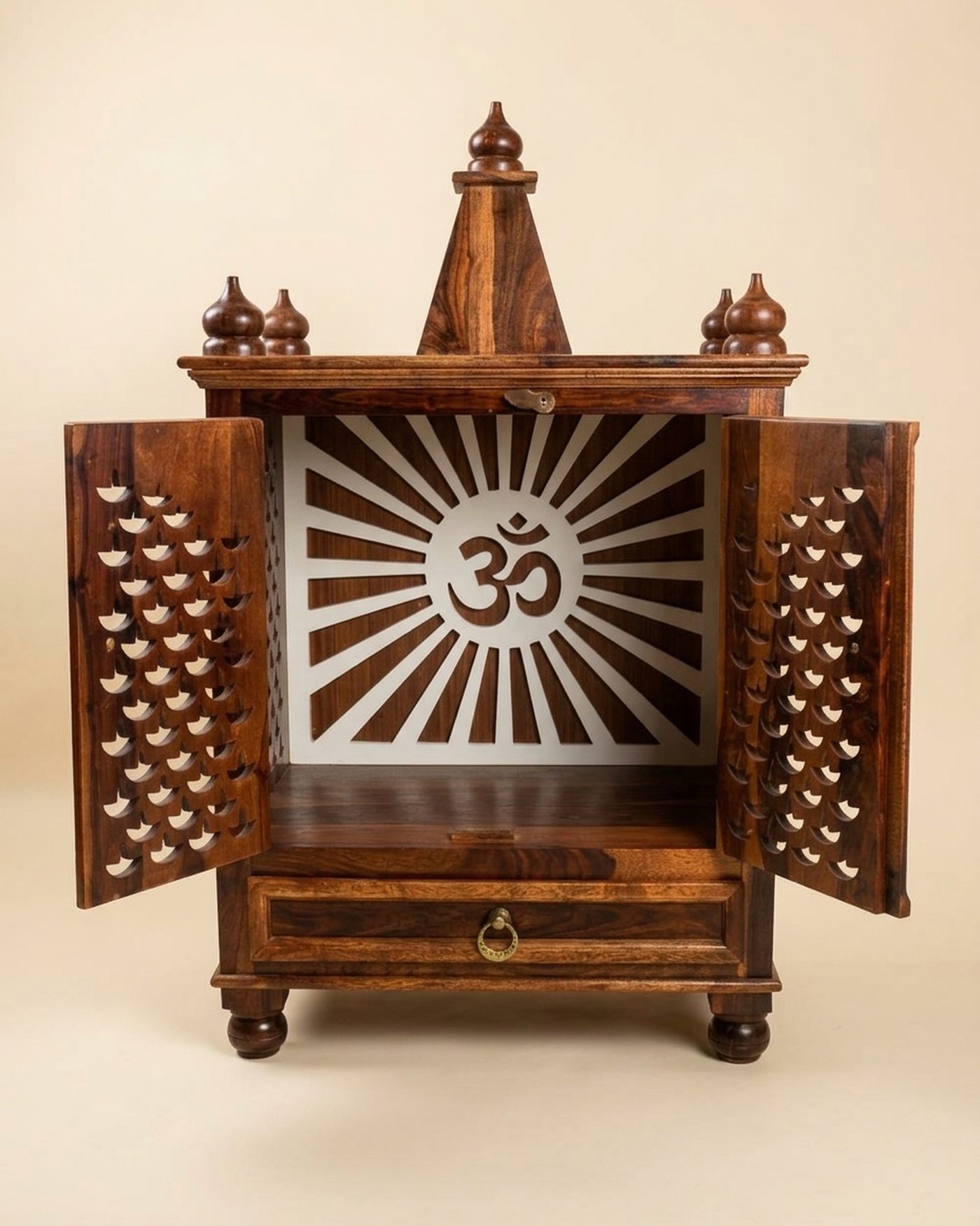 Om pooja unit with jaali doors, studio photo