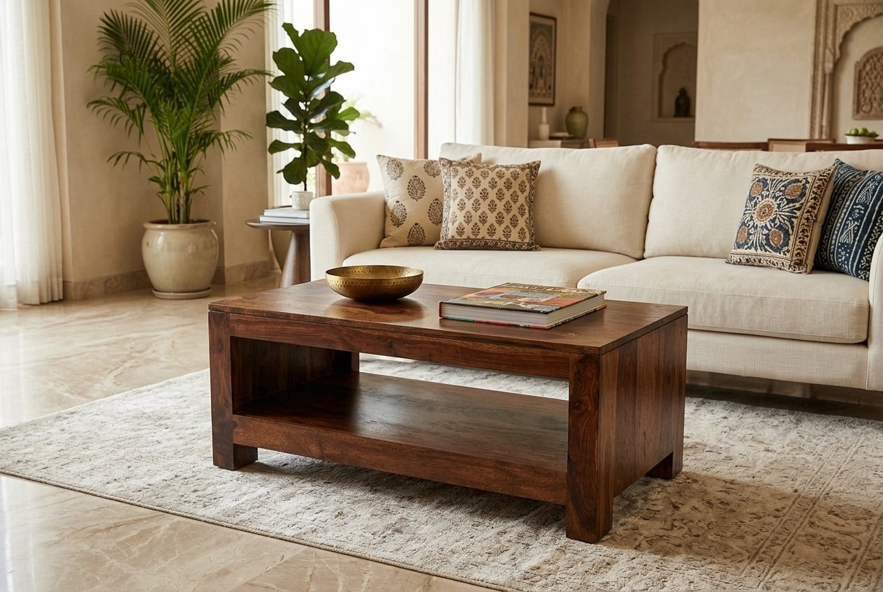 Plinth sheesham coffee table in a styled room