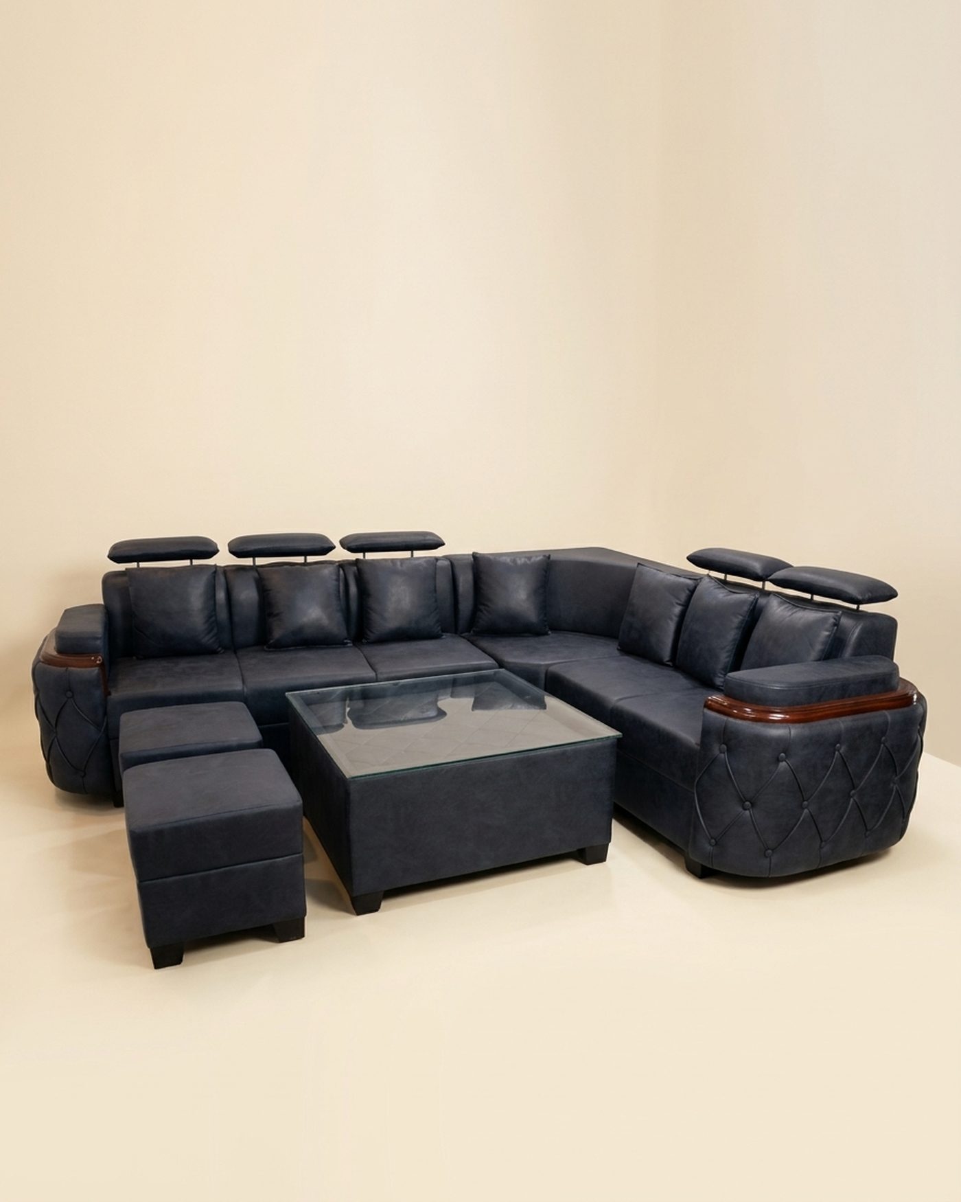 Raven leather sectional, studio photo