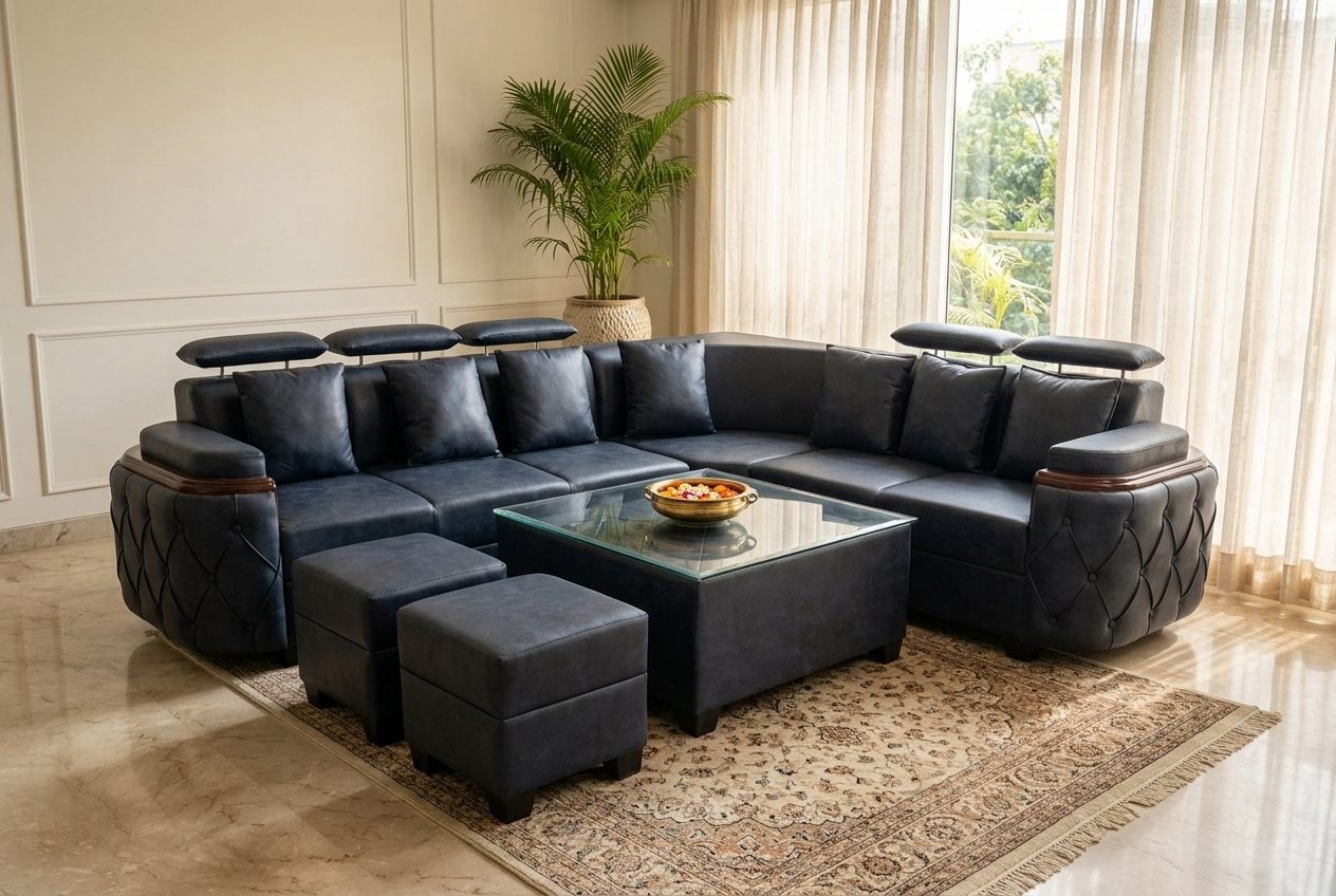 Raven leather sectional in a styled room