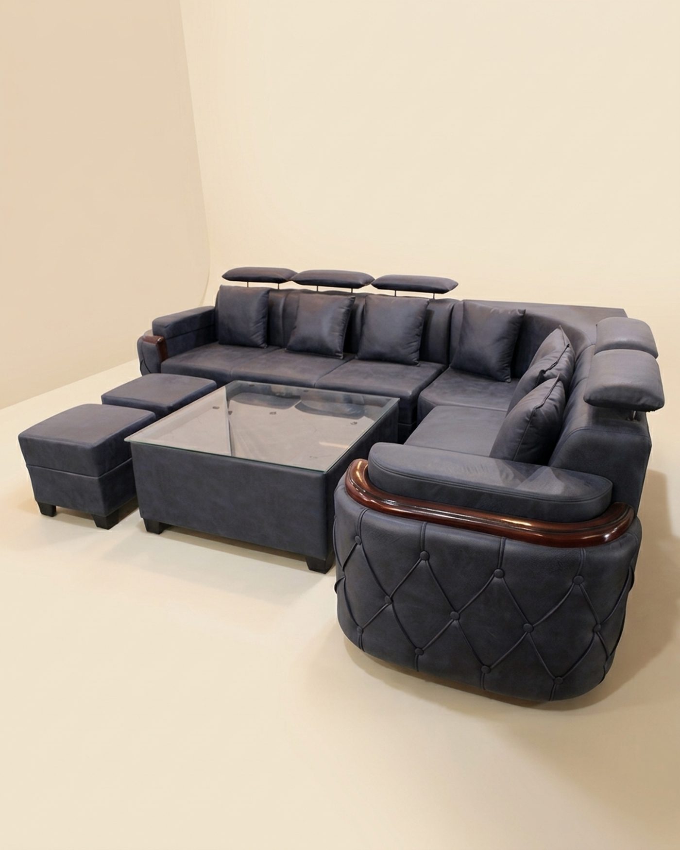 Raven leather sectional, view 2