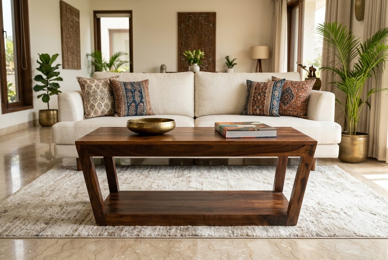 Shelf sheesham coffee table in a styled room