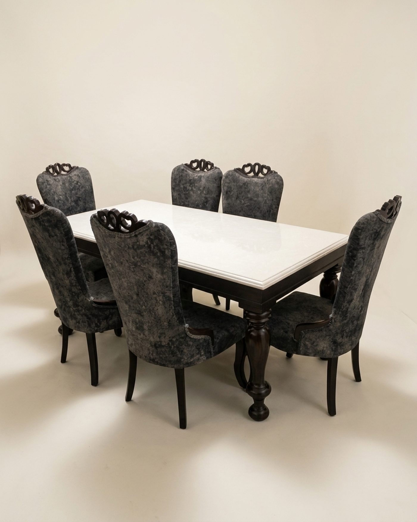 Silver dining set with carved chairs, view 2