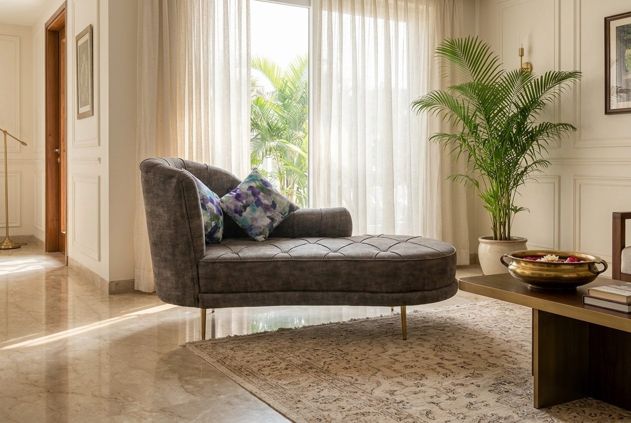Stone chaise longue in a styled room