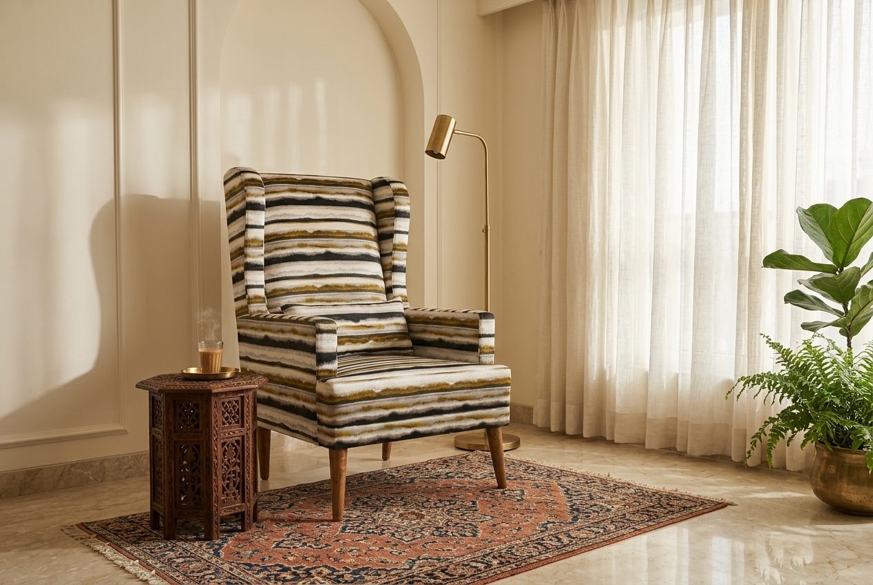 Stripe striped wingback in a styled room