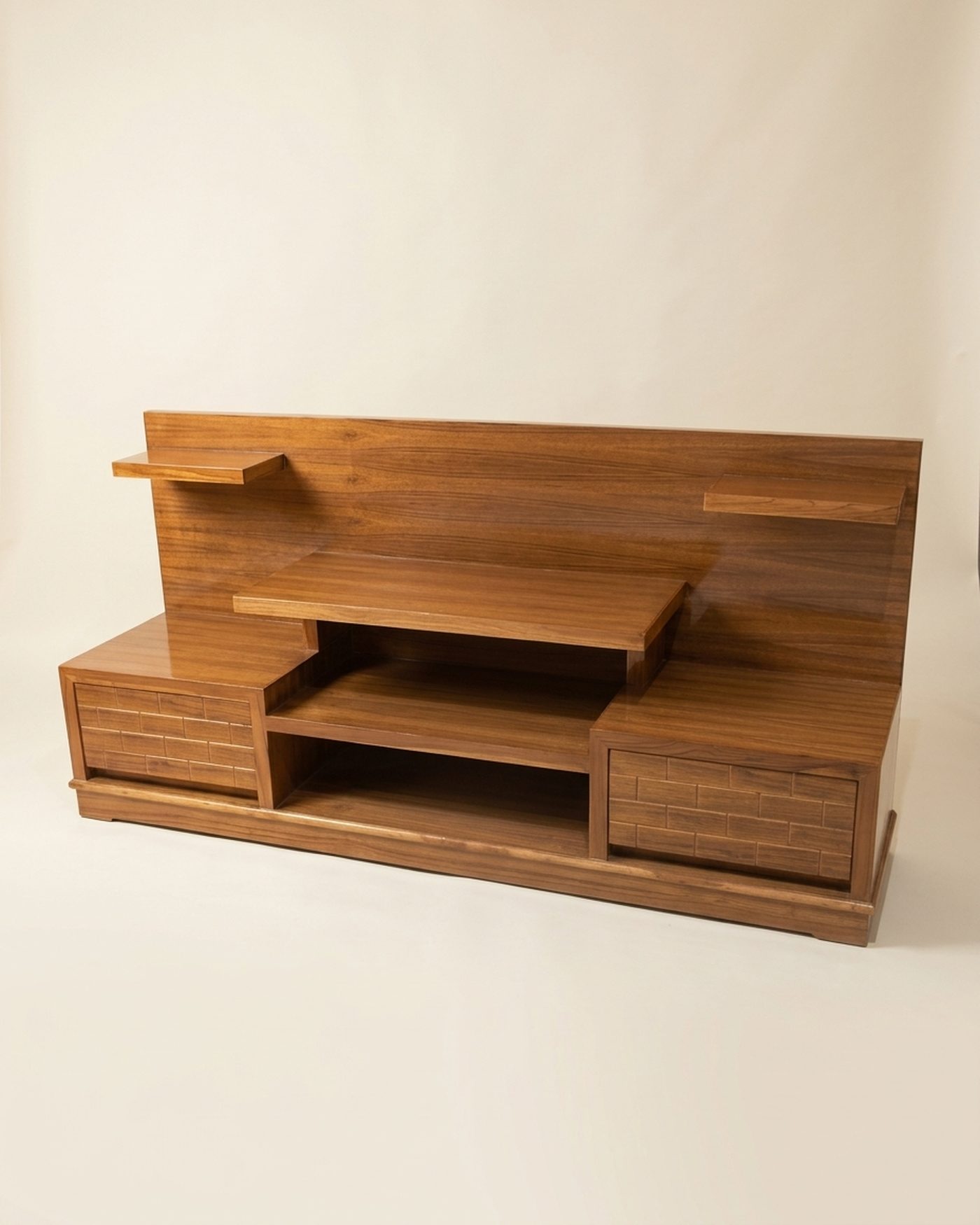 Teak media wall unit, view 3