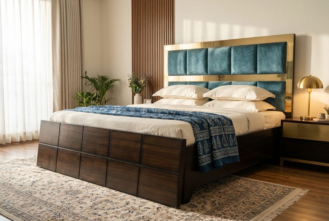 Tealhead storage bed in a styled room