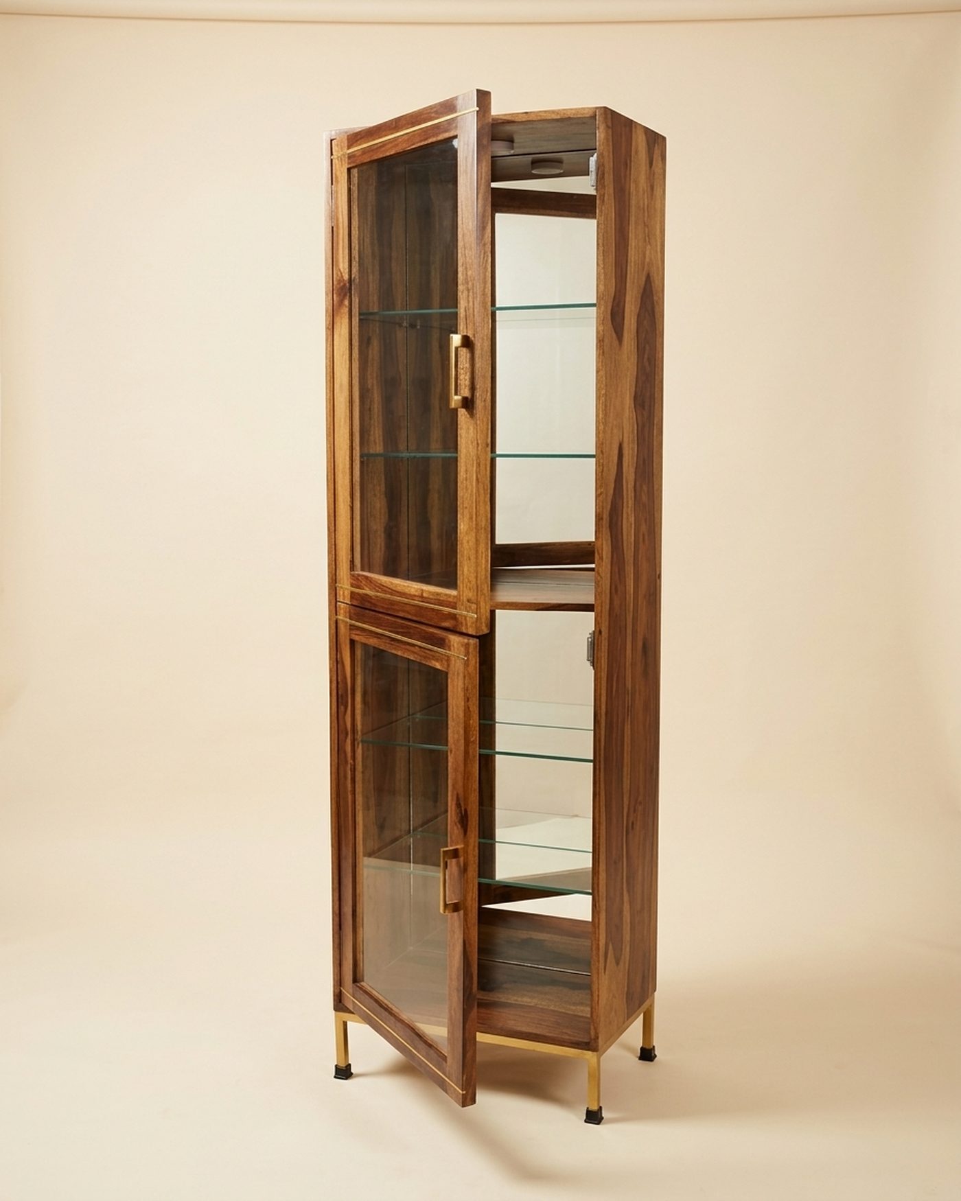 Tower glass display cabinet, studio photo