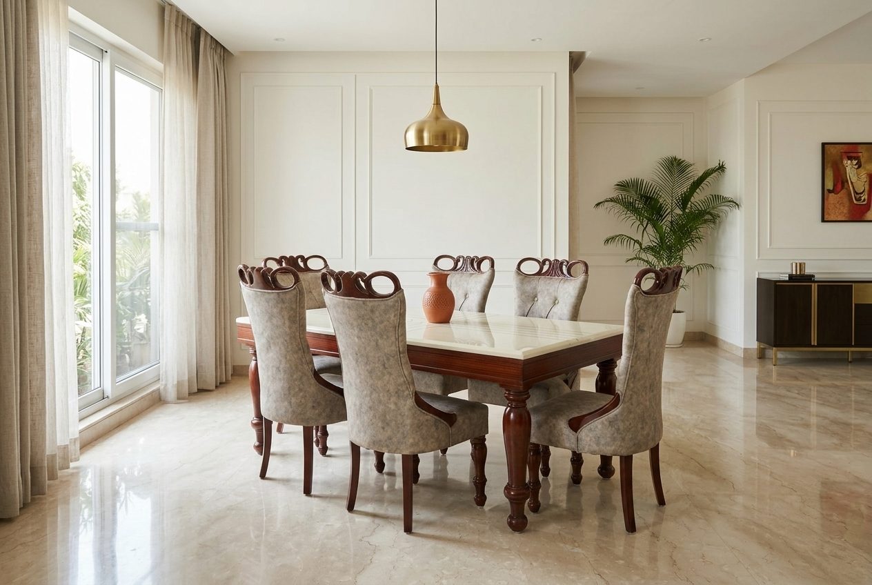 Victoria carved dining set in a styled room