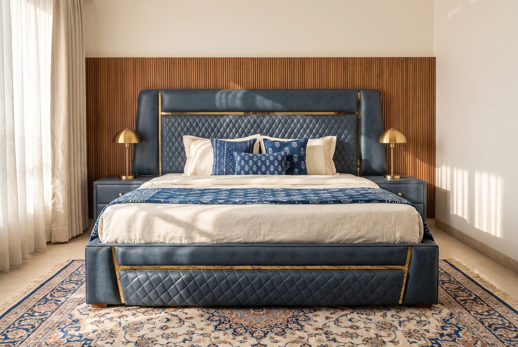 Ardent upholstered bed in a styled room