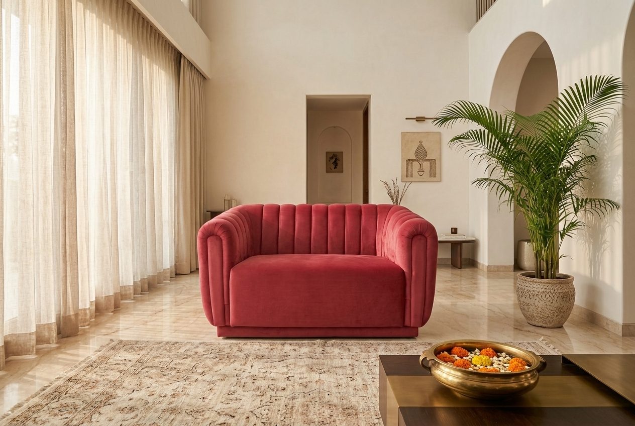 Scallop channel loveseat in a styled room