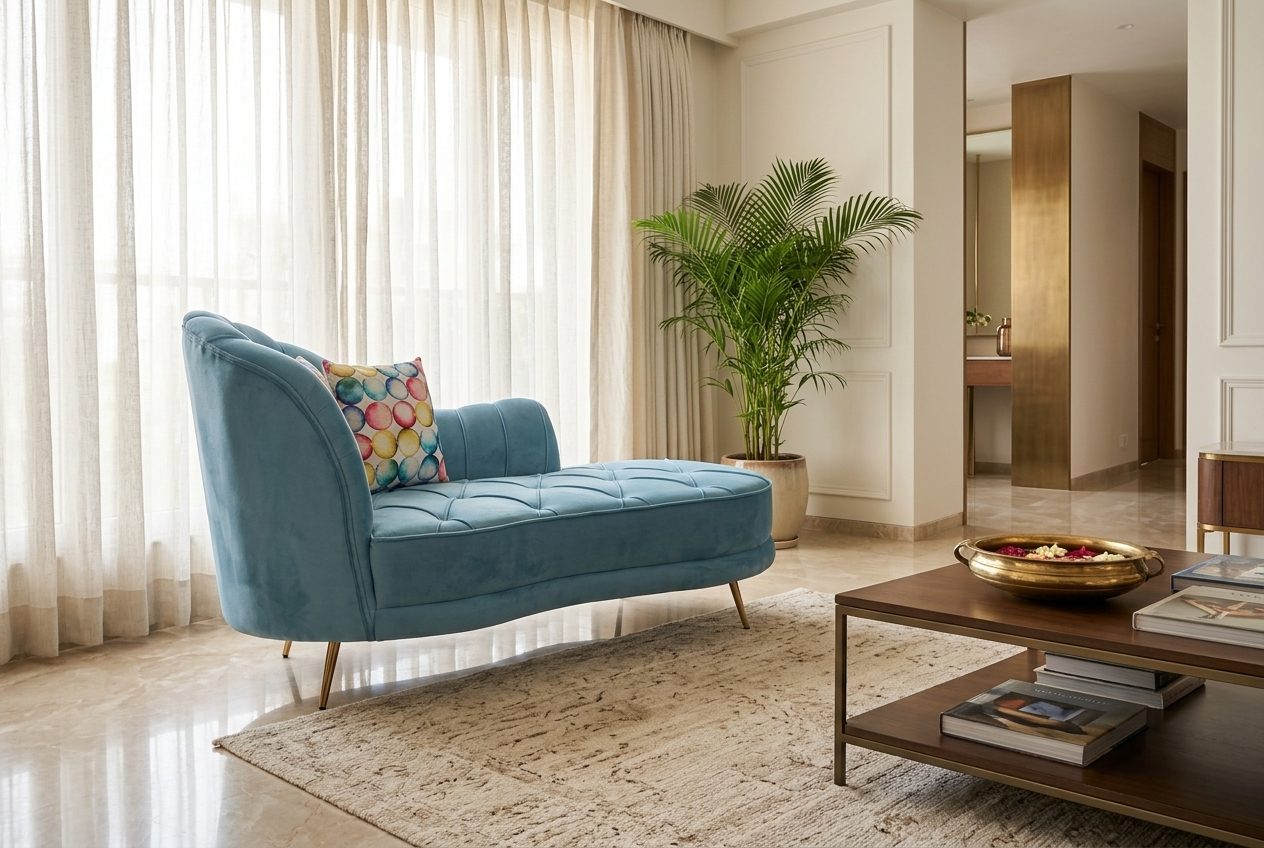 Shell chaise longue in a styled room