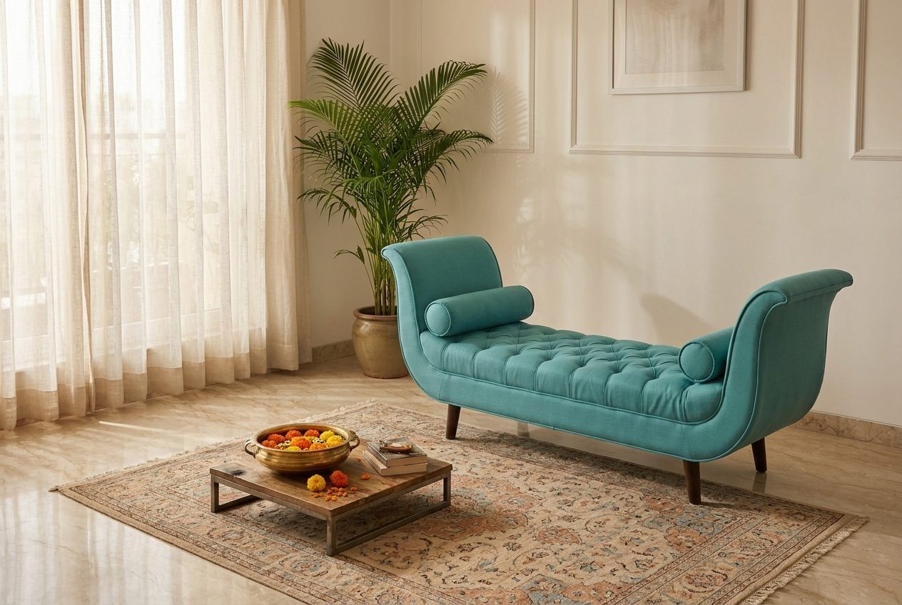 Lyre daybed in a styled room