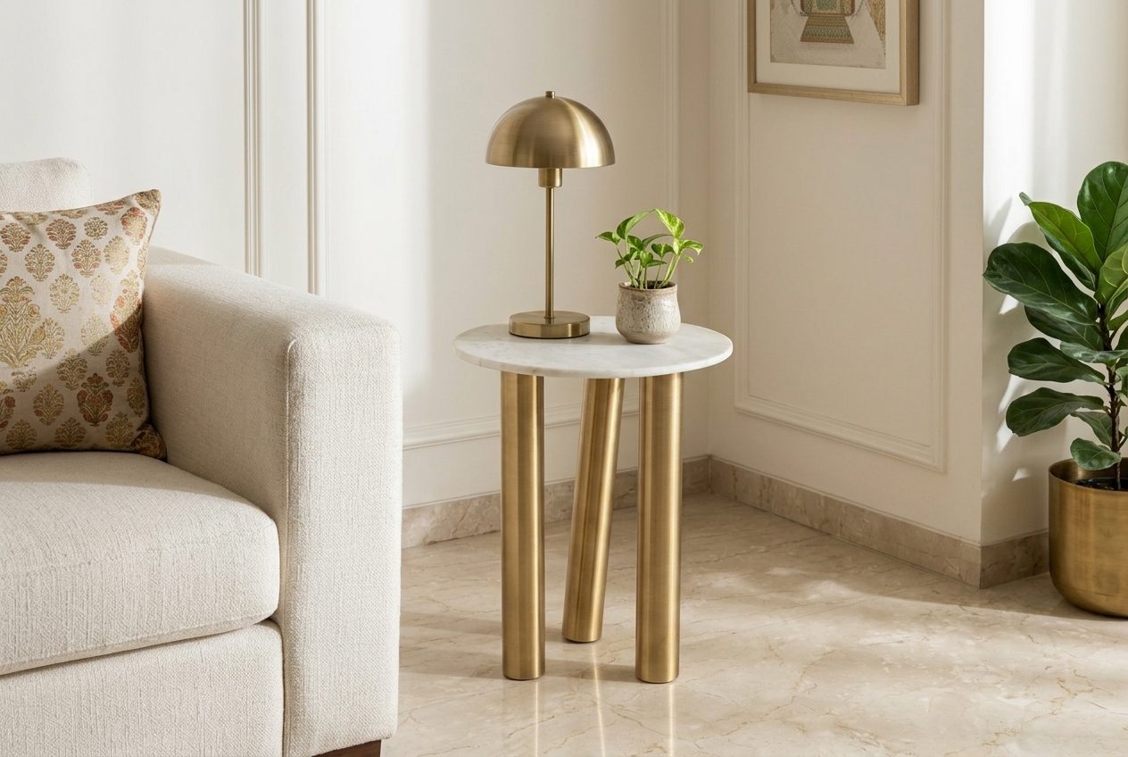 Aurum marble side table in a styled room