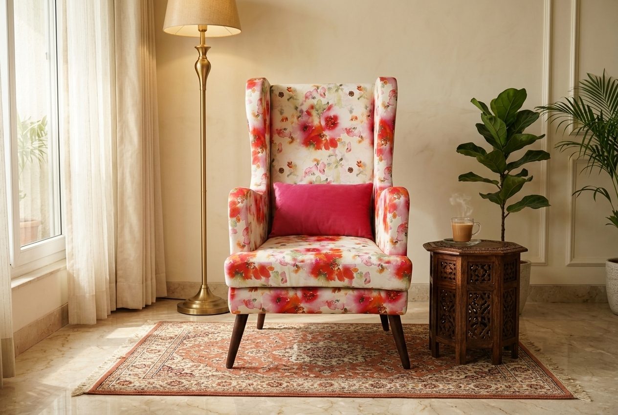 Blossom floral wingback in a styled room