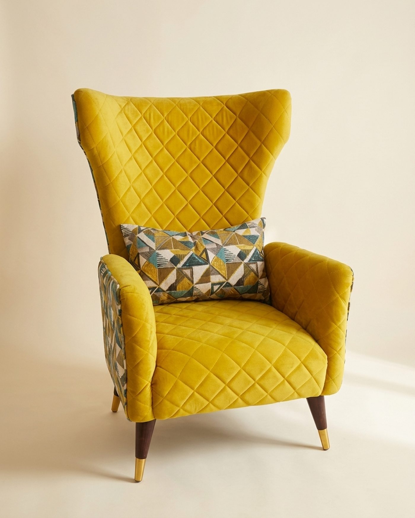 Canary quilted wingback, studio photo