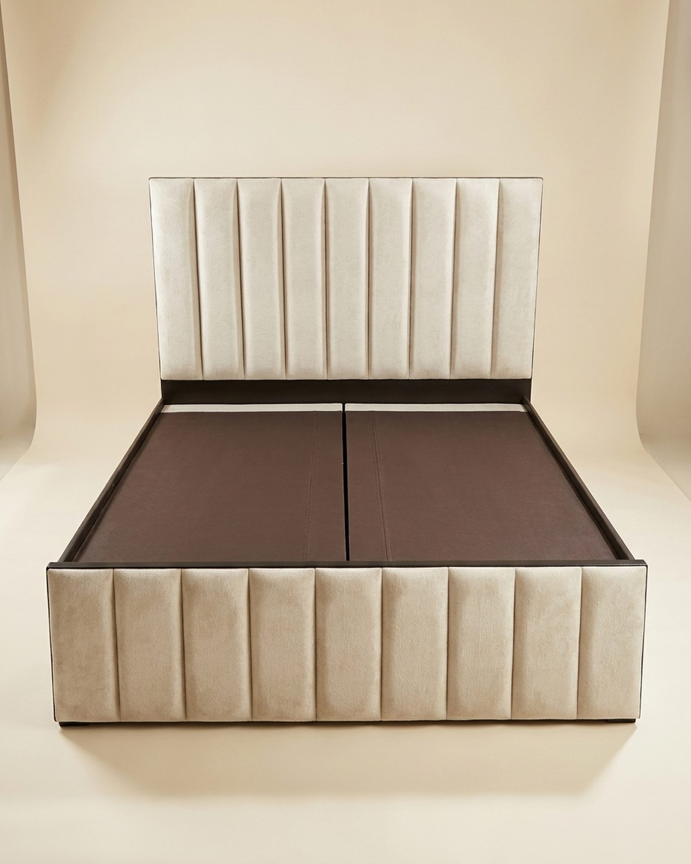 Channel upholstered bed, studio photo