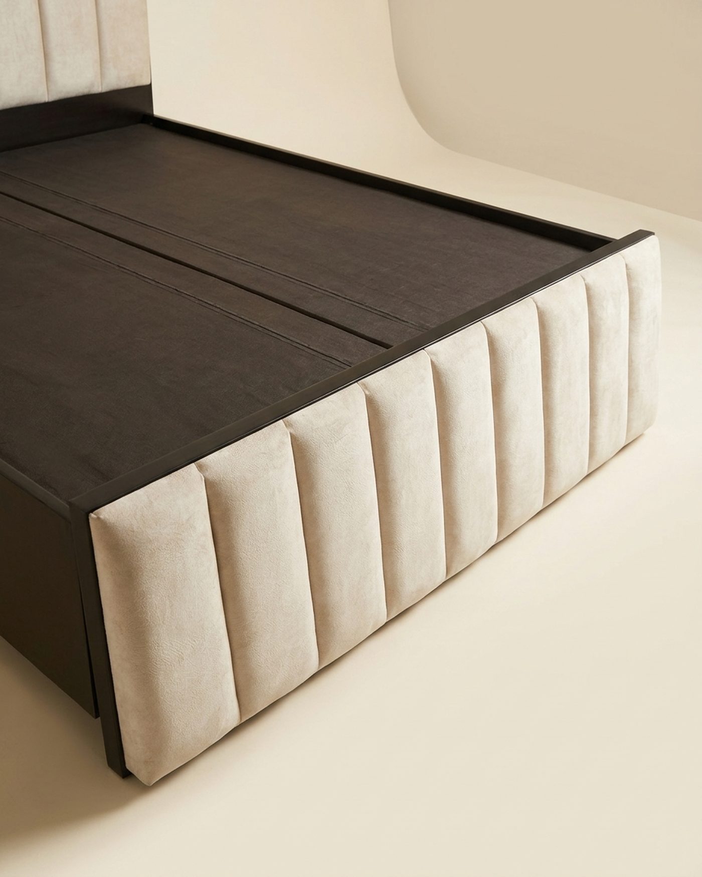 Channel upholstered bed, view 2
