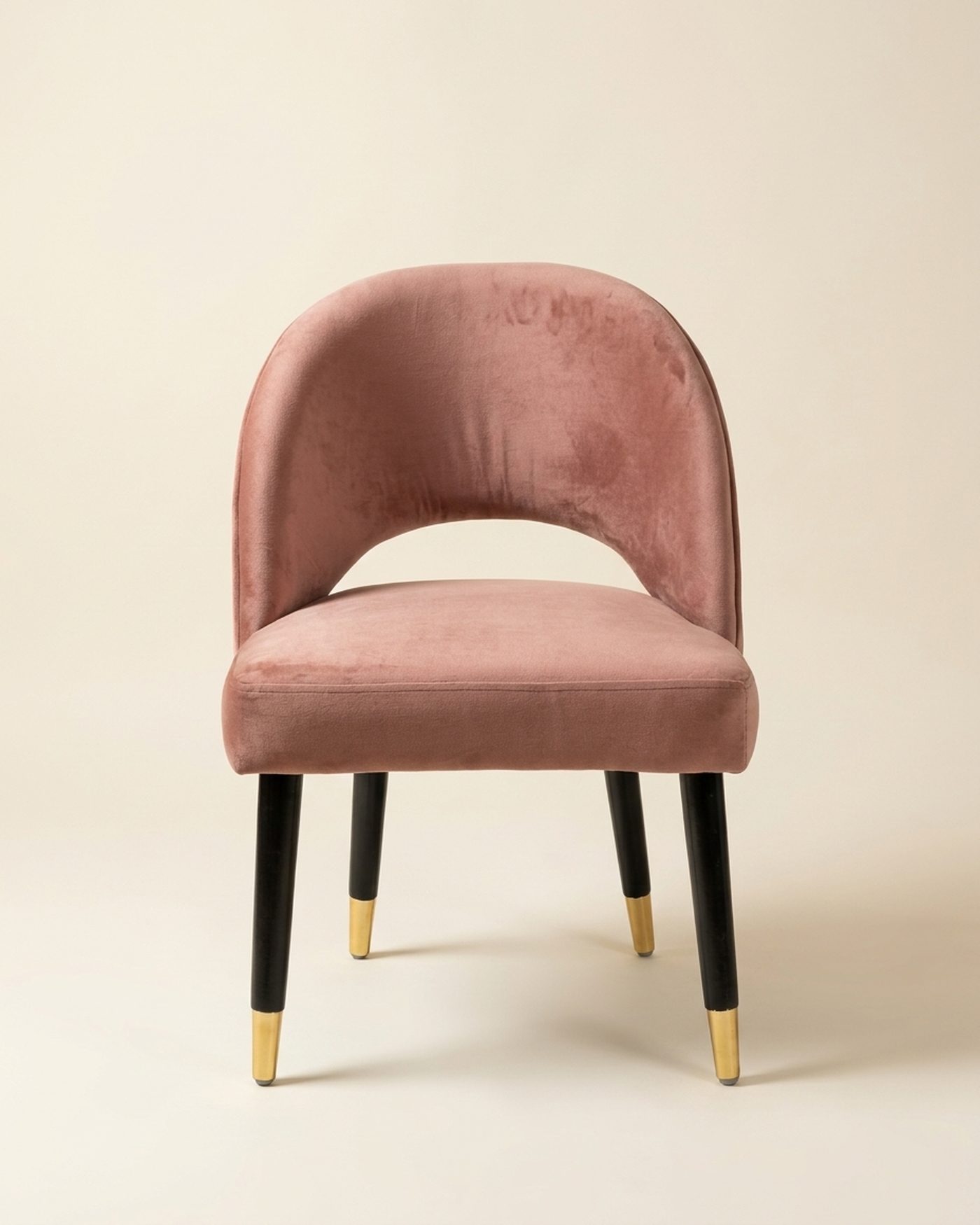 Coral velvet chair, studio photo