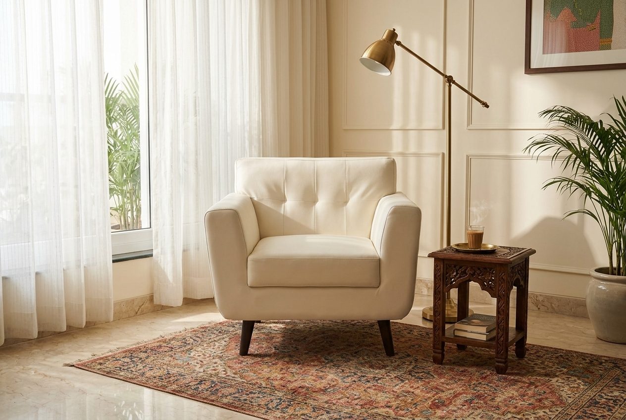 Cream armchair in a styled room