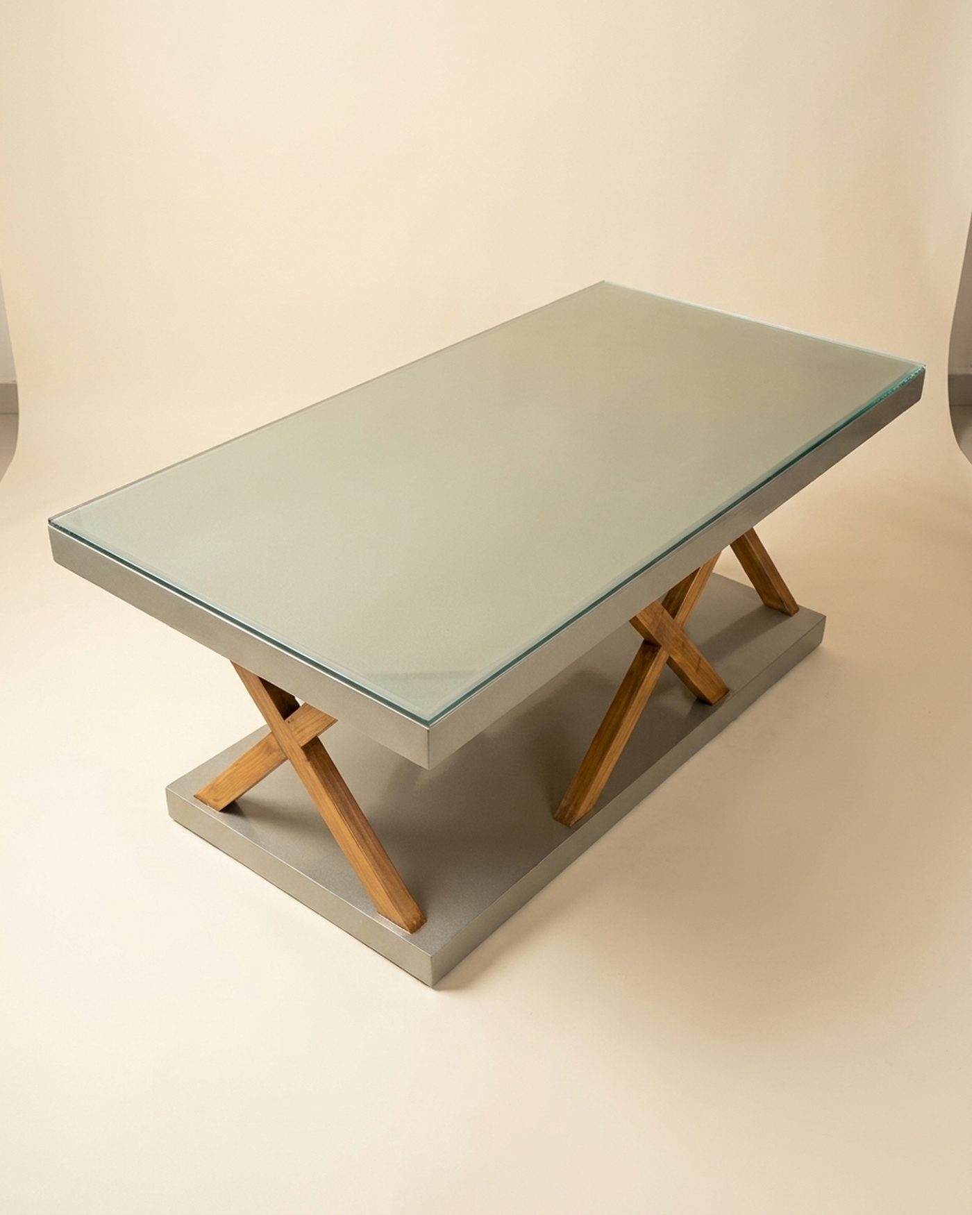 Cross glass-top dining table, view 2