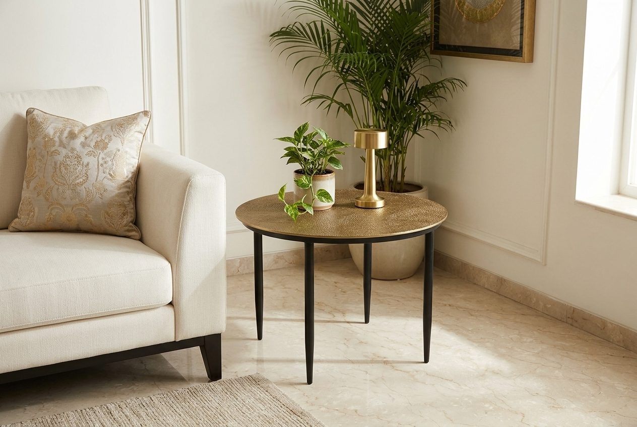 Disc round side table in a styled room