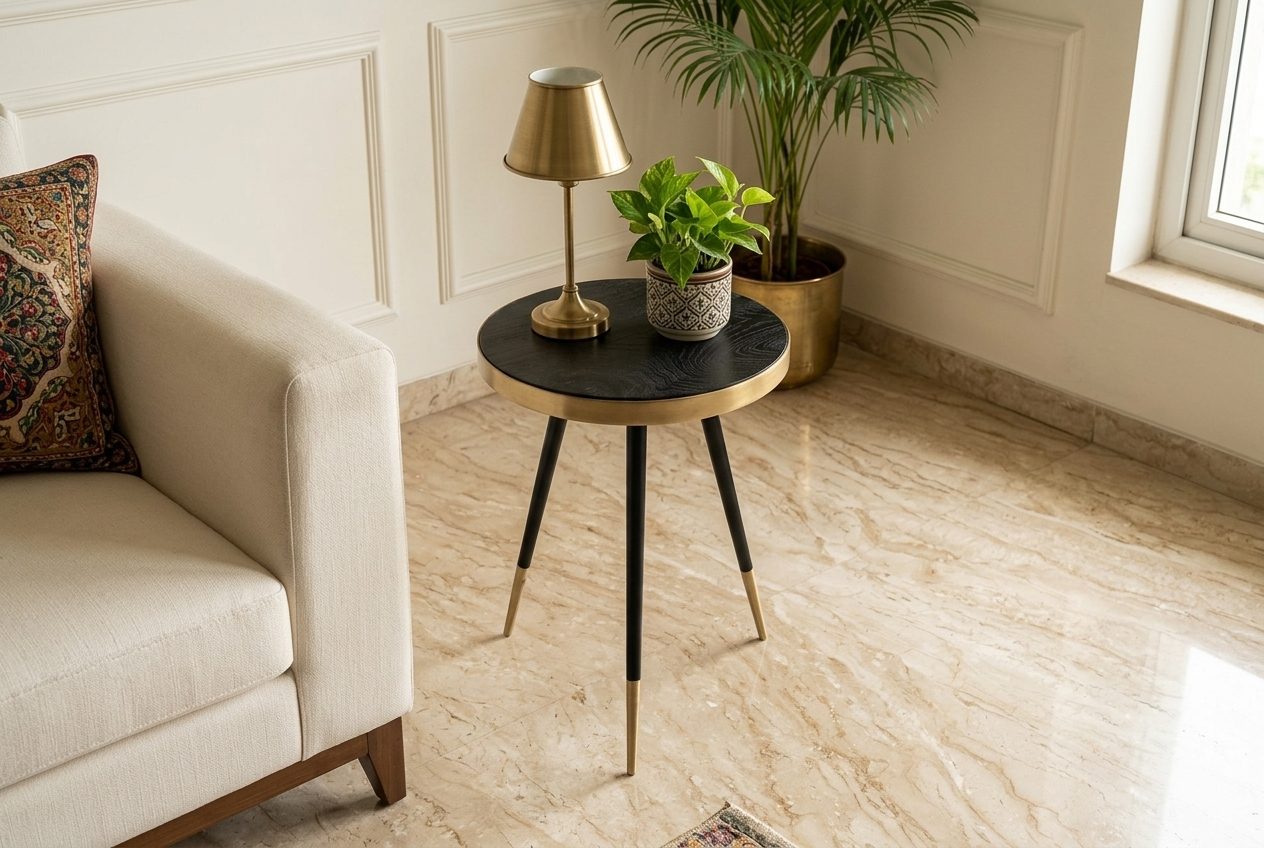 Dot side table in a styled room