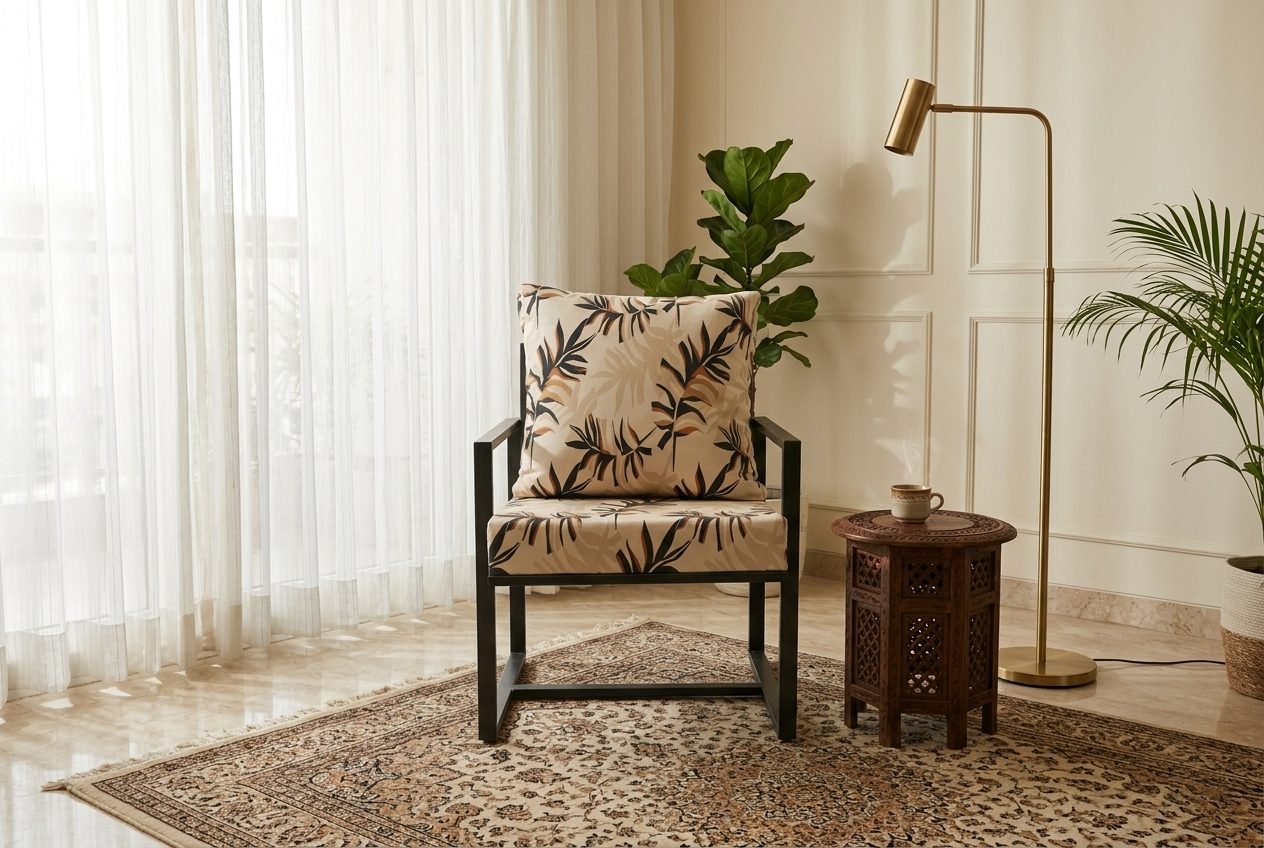 Fern printed armchair in a styled room