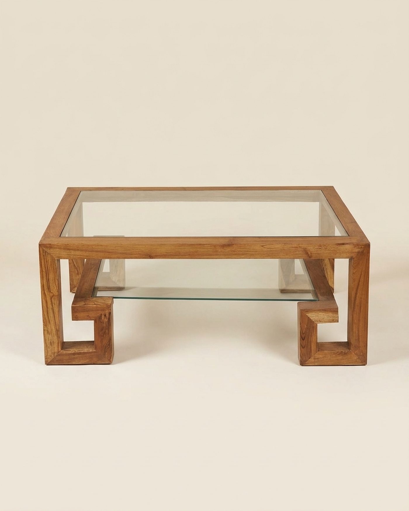 Fret glass coffee table, studio photo