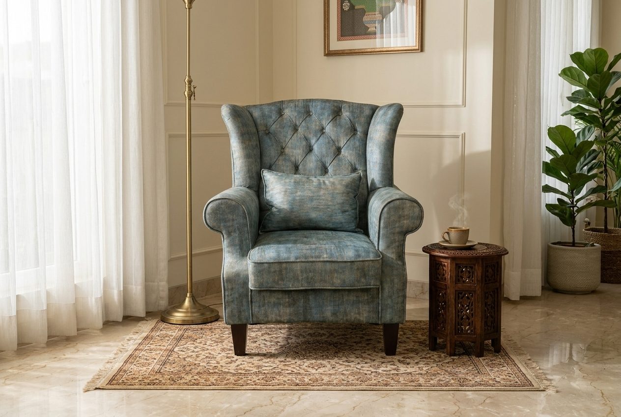 Glacier tufted wingback in a styled room