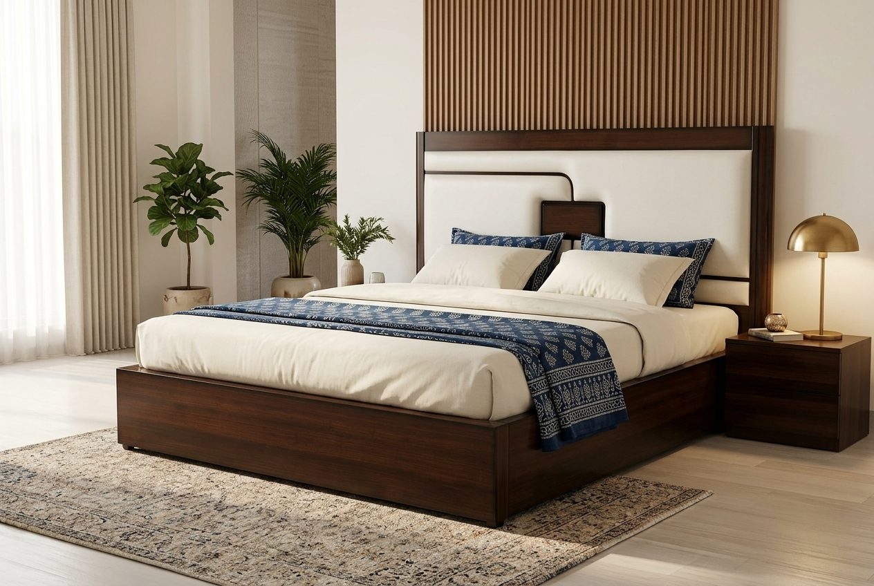 Ivory Frame upholstered bed in a styled room