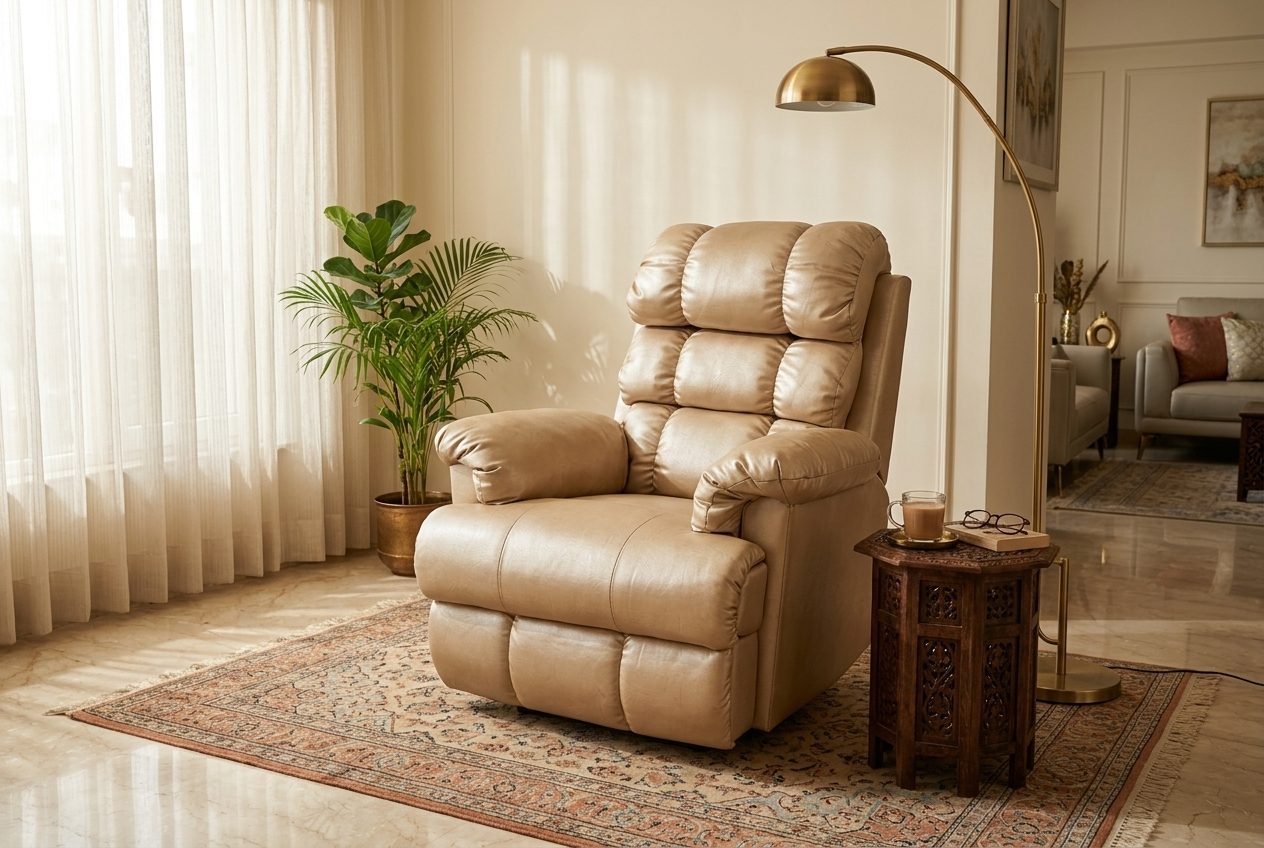 Ivory leather recliner in a styled room