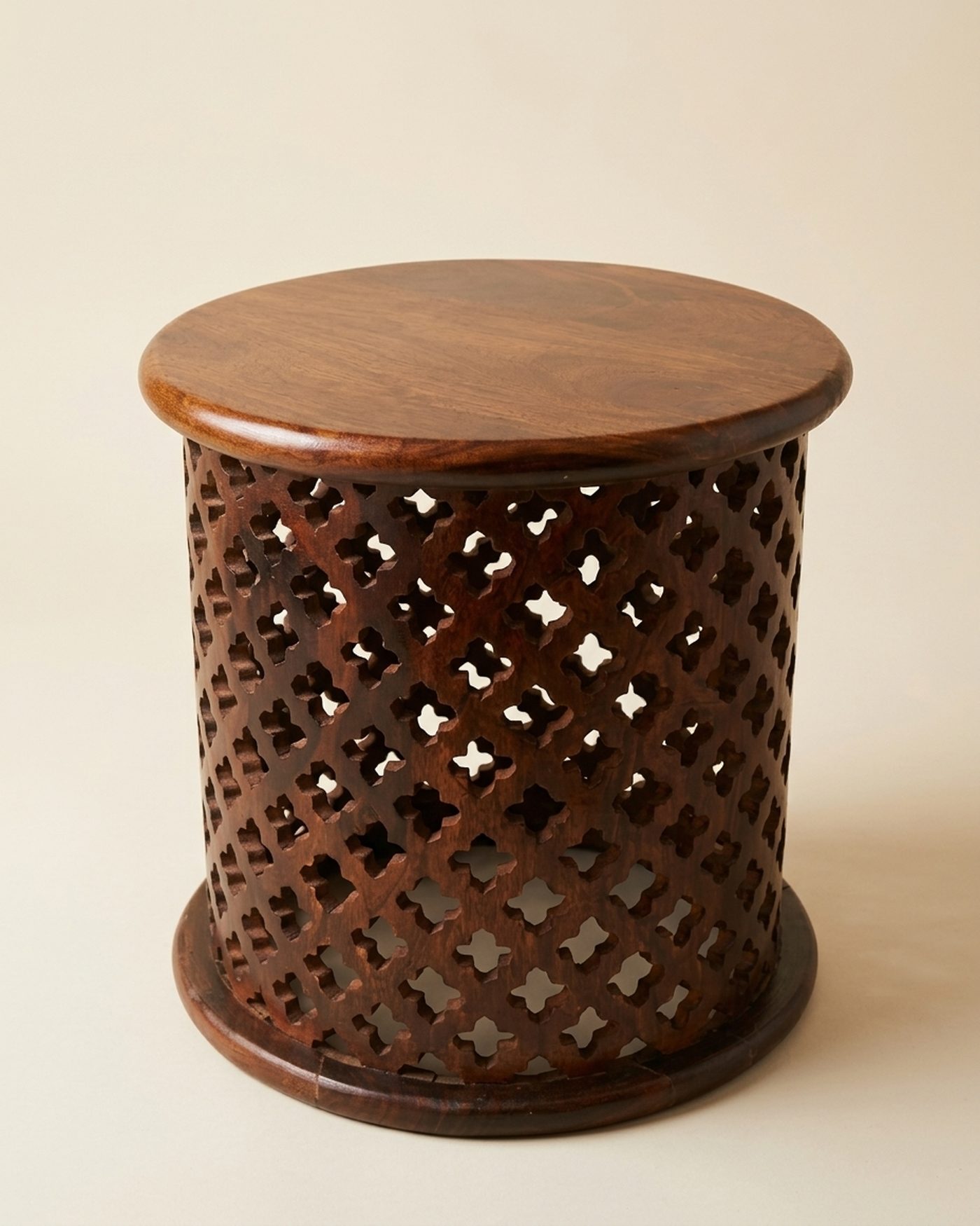 Jaali carved drum side table, view 3