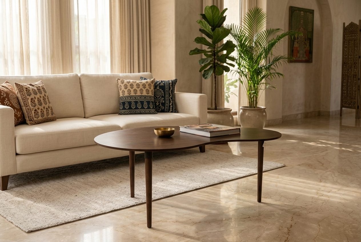 Kidney coffee table in a styled room