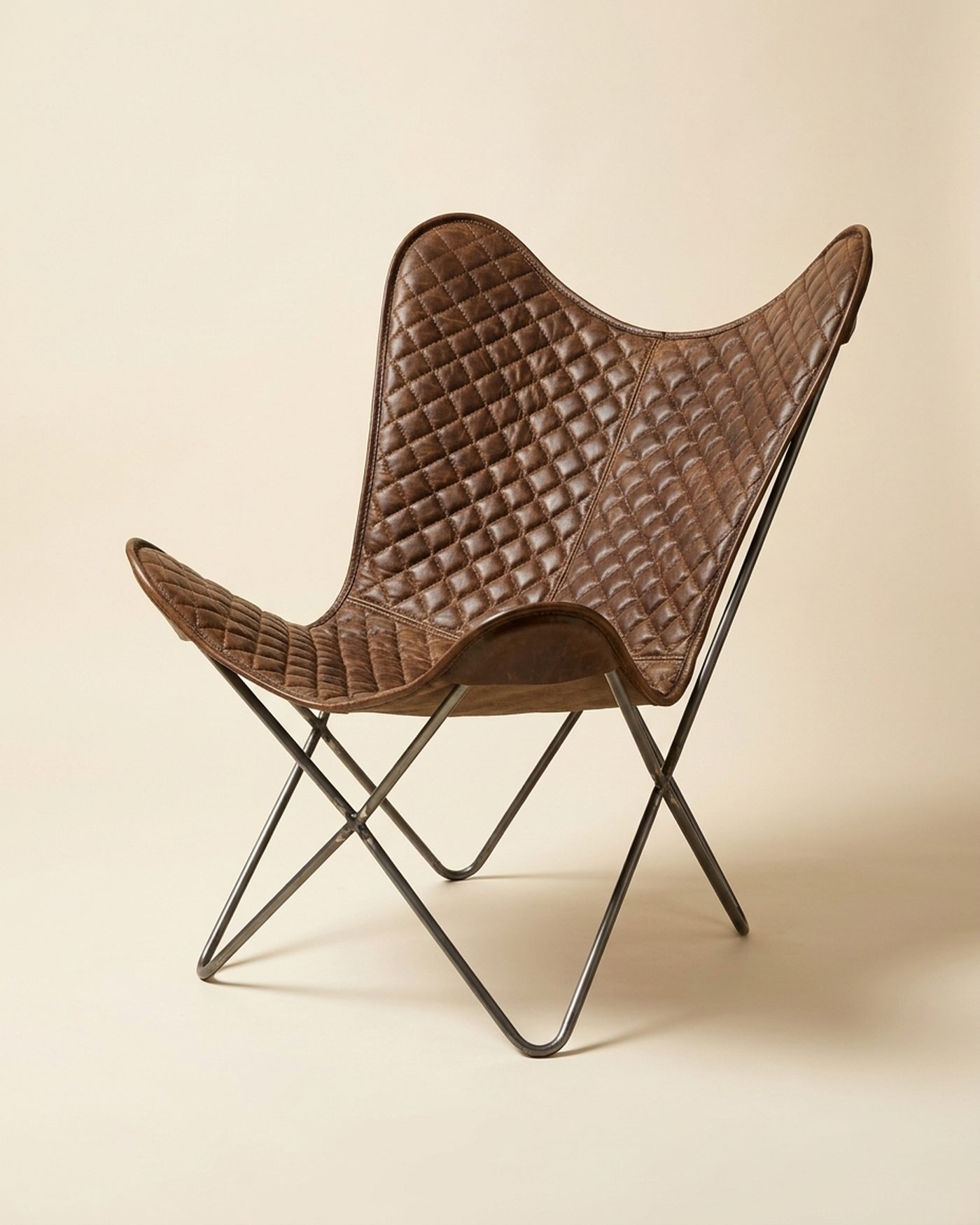 Lattice woven leather butterfly chair, view 2