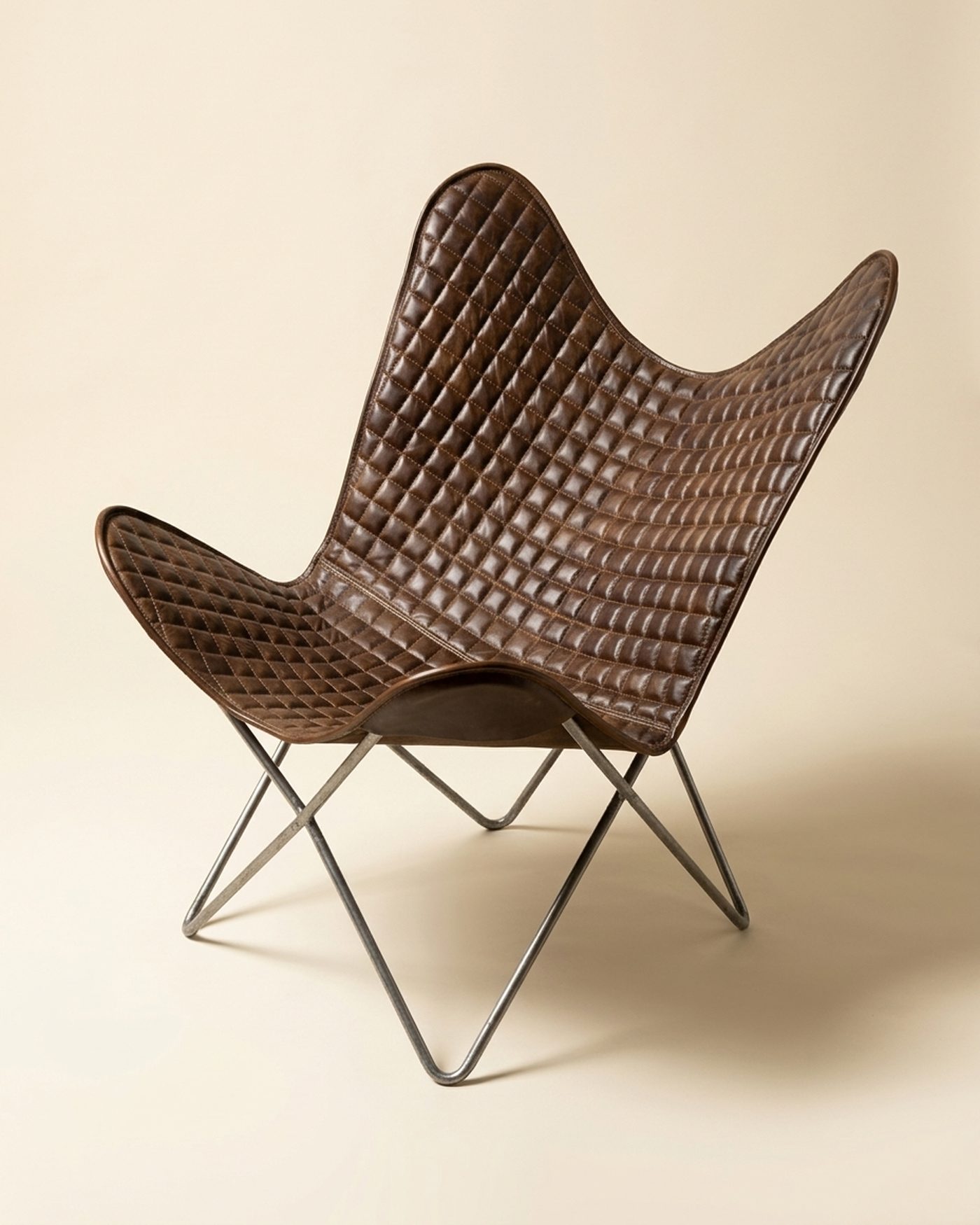 Lattice woven leather butterfly chair, view 3