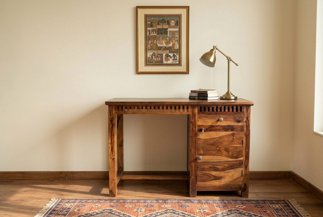 Ledger sheesham writing desk in a styled room