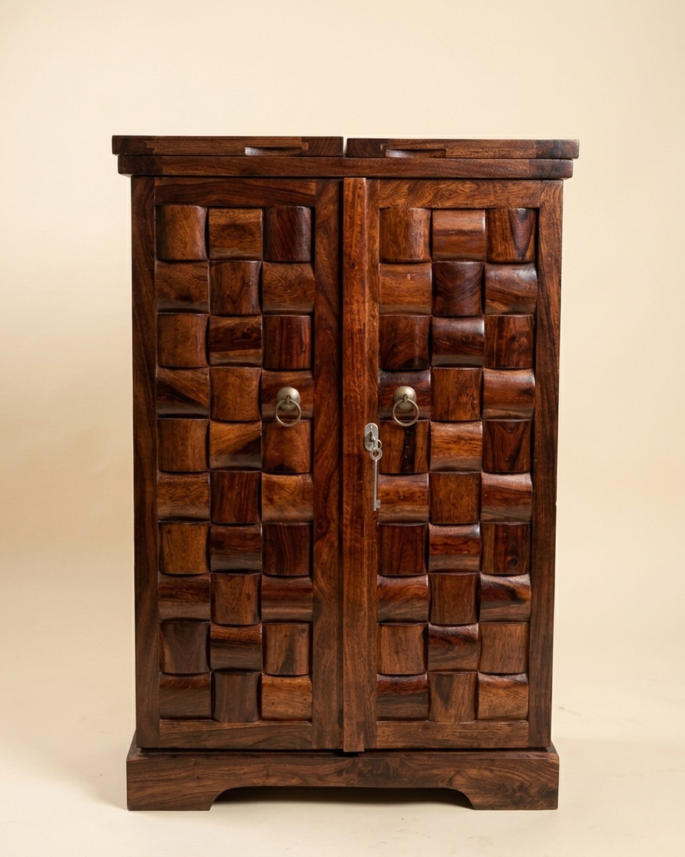 Mosaic Block carved cabinet, studio photo